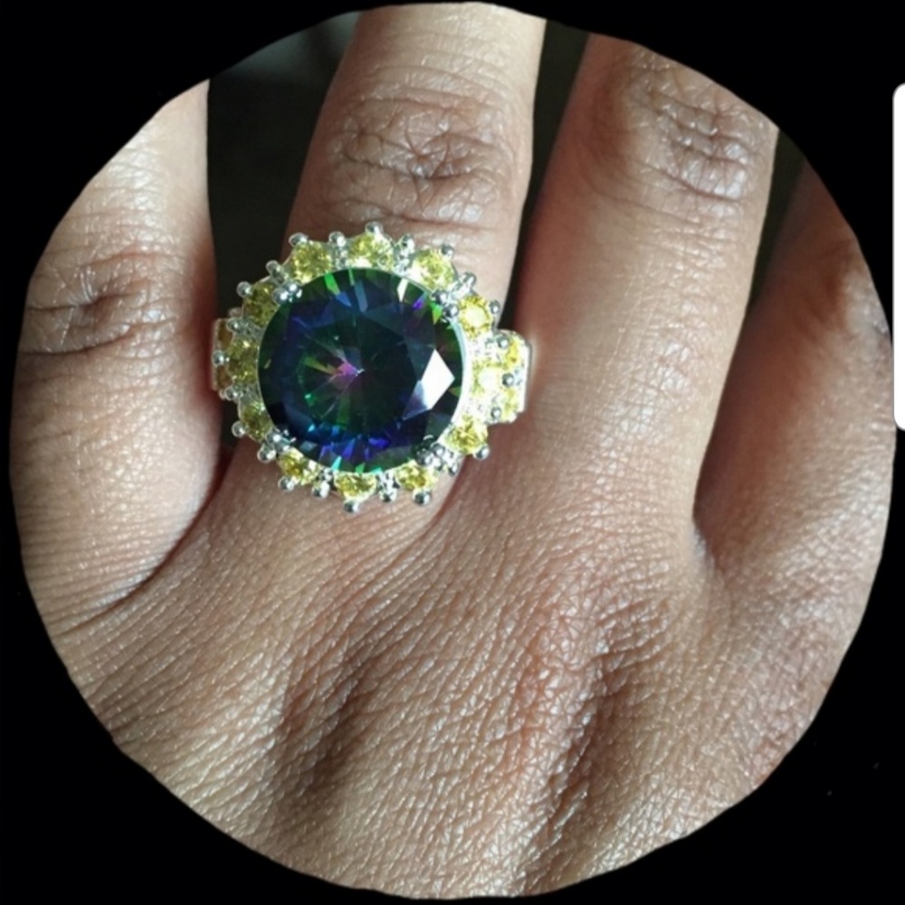 Large rainbow topaz and citrine cocktail ring